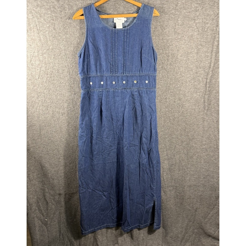 Vintage 90s Maxi Denim Jumper Dress Sz Medium Button Detail Cottagecore Country